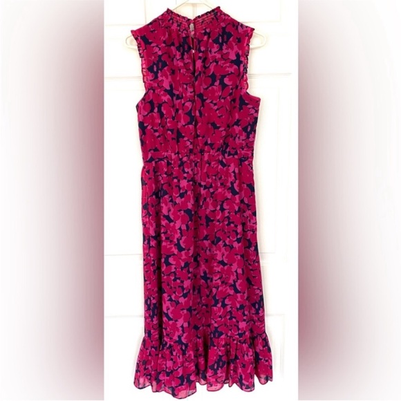 J. Crew Sleeveless Summer Dress Magenta Navy Blue smocked-neck midi dress size 6 - Picture 8 of 16